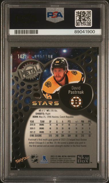 2022-23 Metal Universe Precious Metal Gems Red #142 David Pastrnak #045/100 PSA 8 | Eastridge Sports Cards