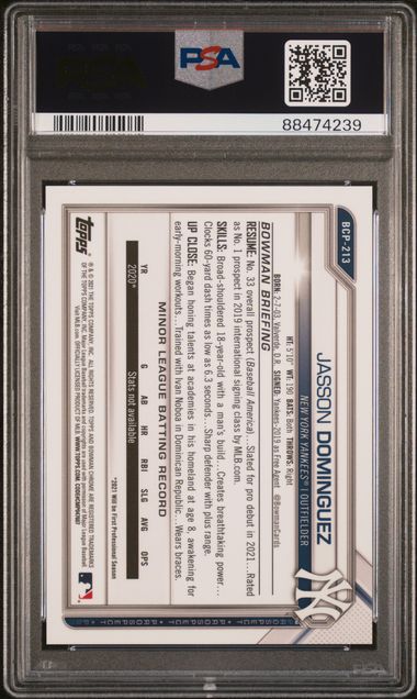 2021 Bowman Chrome Prospects Fuchsia Shimmer Refractors #BCP213 Jasson Dominguez #104/199 PSA 9 | Eastridge Sports Cards