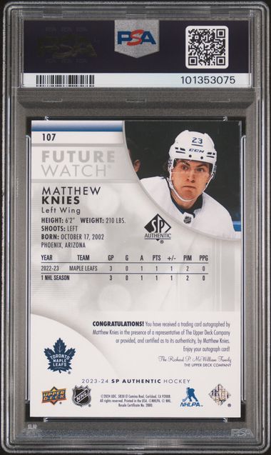 2023-24 SP Authentic #107 Matthew Knies #206/999 PSA 9 (Rookie) | Eastridge Sports Cards