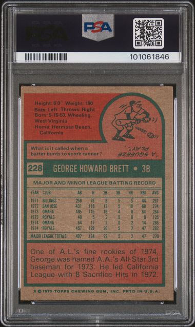 1975 Topps #228 George Brett PSA 3 (Rookie) | Eastridge Sports Cards