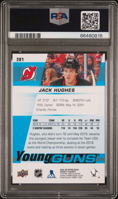 2019-20 Upper Deck #201 Jack Hughes PSA 10 (Rookie) | Eastridge Sports Cards