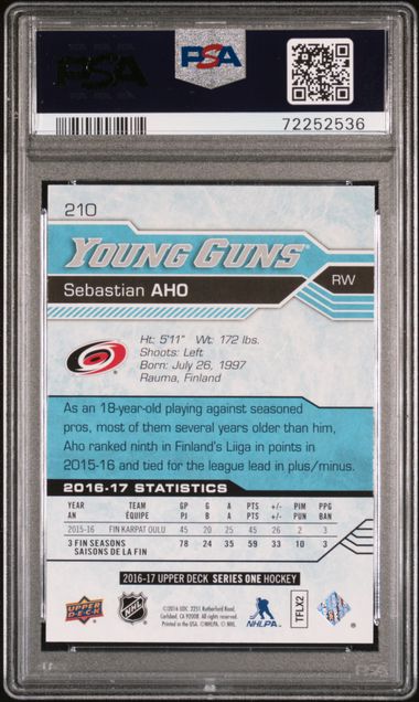 2016-17 Upper Deck #210 Sebastian Aho PSA 10 (Rookie) | Eastridge Sports Cards