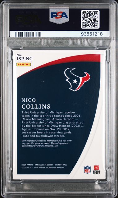 2021 Immaculate Collection Immaculate Rookie Signature Patches #ISPNC Nico Collins #40/99 PSA 8 (Rookie) | Eastridge Sports Cards