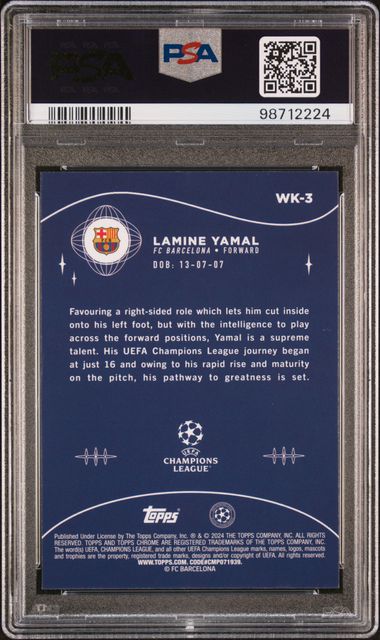 2023-24 Topps Chrome Sapphire UEFA Club Competitions Wonderkids #3 Lamine Yamal PSA 10 (Rookie) | Eastridge Sports Cards