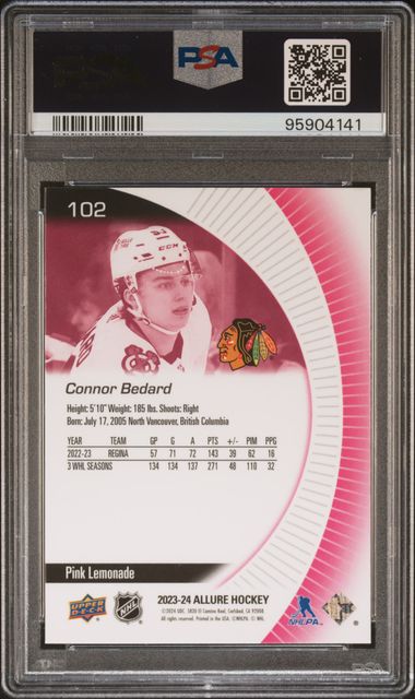 2023-24 Upper Deck Allure Pink Lemonade #102 Connor Bedard PSA 10 (Rookie) | Eastridge Sports Cards