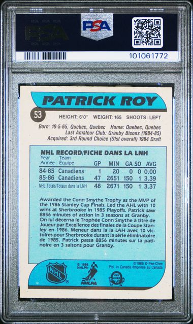 1986-87 O-Pee-Chee #53 Patrick Roy PSA 4 (Rookie) | Eastridge Sports Cards