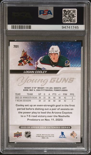 2023-24 Upper Deck #701 Logan Cooley PSA 9 (Rookie) | Eastridge Sports Cards