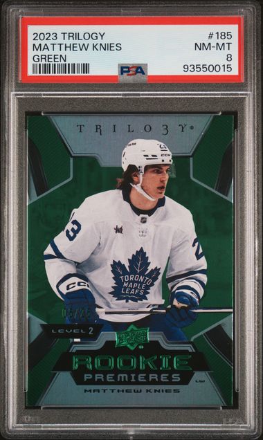 2023-24 Upper Deck Trilogy Green #185 Matthew Knies #05/25 PSA 8 (Rookie) | Eastridge Sports Cards