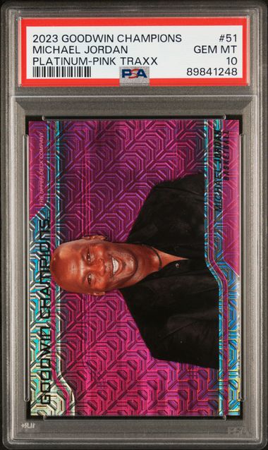 2023 Upper Deck Goodwin Champions Platinum Pink Traxx #P51 Michael Jordan #083/299 PSA 10 | Eastridge Sports Cards