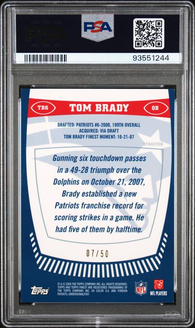 2008 Finest Tom Brady Finest Moments Xfractors #TB6 Tom Brady #07/50 PSA 7 | Eastridge Sports Cards