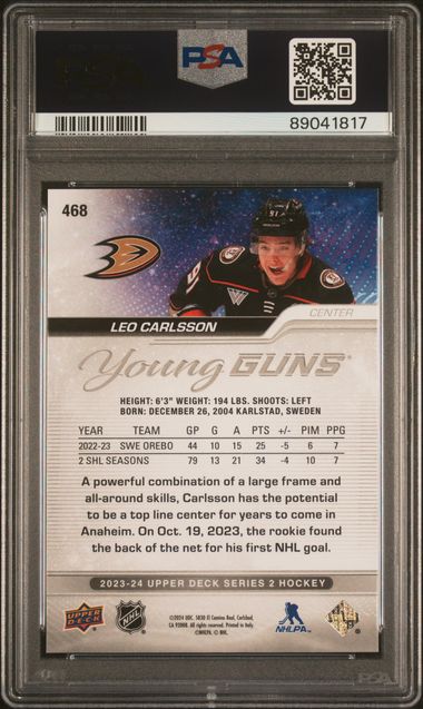 2023-24 Upper Deck #468 Leo Carlsson PSA 10 (Rookie) | Eastridge Sports Cards