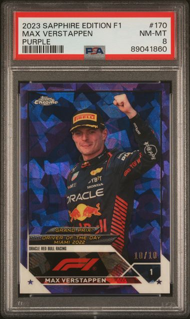 2023 Topps Chrome Sapphire Formula 1 Purple Refractors #170 Max Verstappen #10/10 PSA 8 | Eastridge Sports Cards