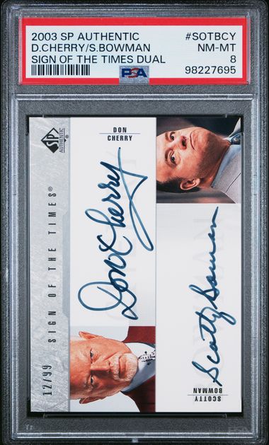 2003-04 SP Authentic Sign of the Times #SOTBCY Scotty Bowman/Don Cherry #12/99 PSA 8 | Eastridge Sports Cards