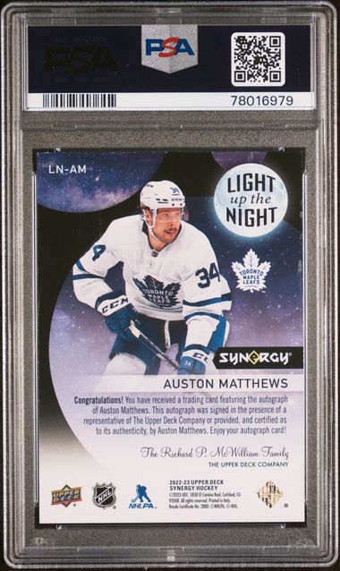 2022-23 Synergy Light Up the Night Green Autographs #LNAM Auston Matthews #02/10 PSA 8 | Eastridge Sports Cards