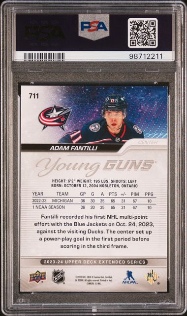 2023-24 Upper Deck #711 Adam Fantilli PSA 9 (Rookie) | Eastridge Sports Cards