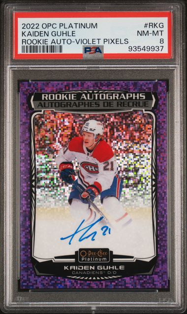 2022-23 O-Pee-Chee Platinum Rookie Autographs Violet Pixels #RKG Kaiden Guhle #61/99 PSA 8 (Rookie) | Eastridge Sports Cards