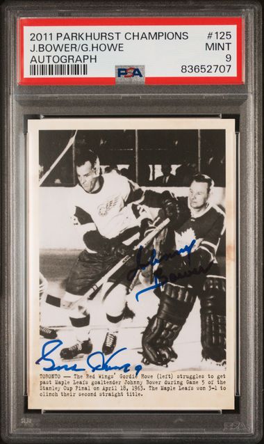 2011-12 Parkhurst Champions Autographs #125 Gordie Howe/Johnny Bower  PSA 9 | Eastridge Sports Cards