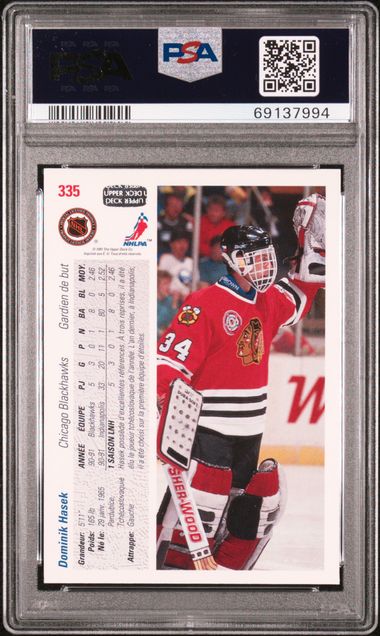 1991-92 Upper Deck French #335 Dominik Hasek PSA 8 (Rookie) | Eastridge Sports Cards