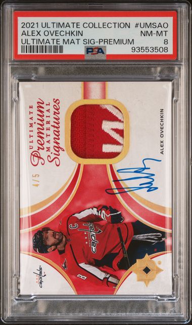 2021-22 Ultimate Collection Ultimate Premium Materials #UMSAO Alex Ovechkin #4/5 PSA 8 | Eastridge Sports Cards