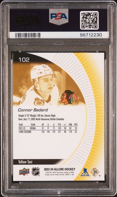 2023-24 Upper Deck Allure Yellow Taxi #102 Connor Bedard PSA 10 (Rookie) | Eastridge Sports Cards