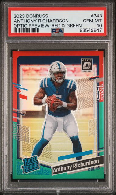 2023 Donruss Optic Preview Red and Green #343 Anthony Richardson PSA 10 (Rookie) | Eastridge Sports Cards