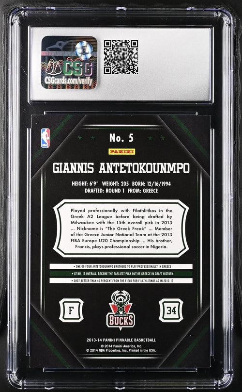 2013-14 Pinnacle #5 Giannis Antetokounmpo CSG 9 (Rookie) | Eastridge Sports Cards