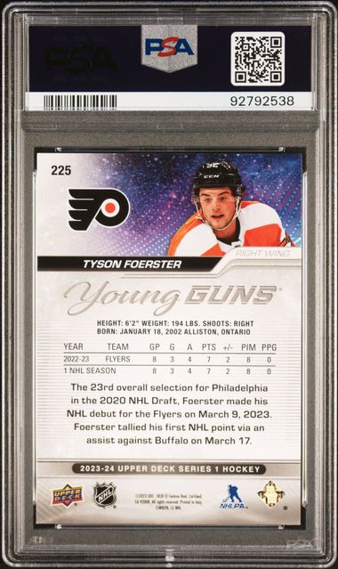 2023-24 Upper Deck #225 Tyson Foerster PSA 9 (Rookie) | Eastridge Sports Cards