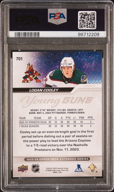 2023-24 Upper Deck #701 Logan Cooley PSA 8 (Rookie) | Eastridge Sports Cards