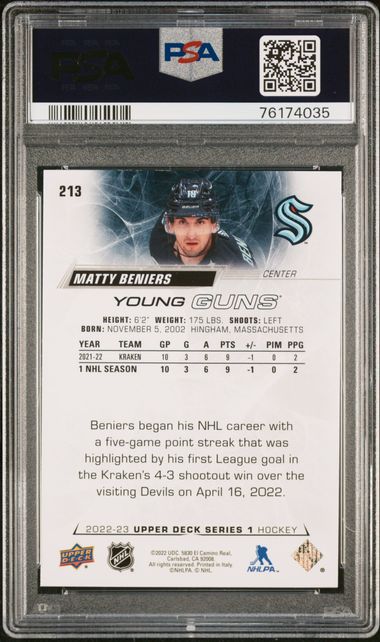 2022-23 Upper Deck #213 Matty Beniers PSA 9 (Rookie) | Eastridge Sports Cards