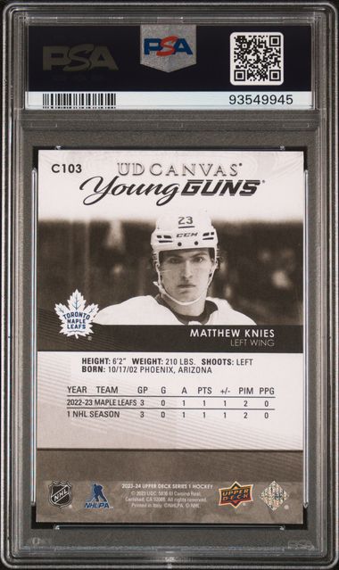 2023-24 Upper Deck UD Canvas Black and White #C103 Matthew Knies PSA 10 (Rookie) | Eastridge Sports Cards