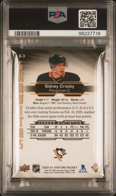 2020-21 Upper Deck Stature Gravitas Blue #G3 Sidney Crosby #12/25 PSA 8 | Eastridge Sports Cards