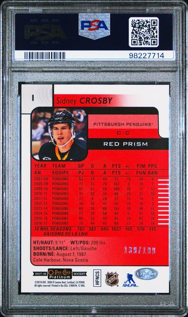 2017-18 O-Pee-Chee Platinum Red Prism #1 Sidney Crosby #139/199 PSA 10 | Eastridge Sports Cards