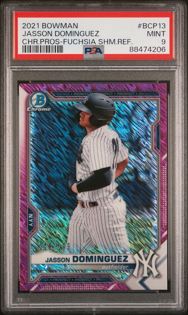 2021 Bowman Chrome Prospects Fuchsia Shimmer Refractors #BCP13 Jasson Dominguez #008/199 PSA 9 | Eastridge Sports Cards