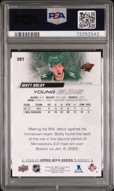 2022-23 Upper Deck #201 Matt Boldy PSA 10 (Rookie) | Eastridge Sports Cards