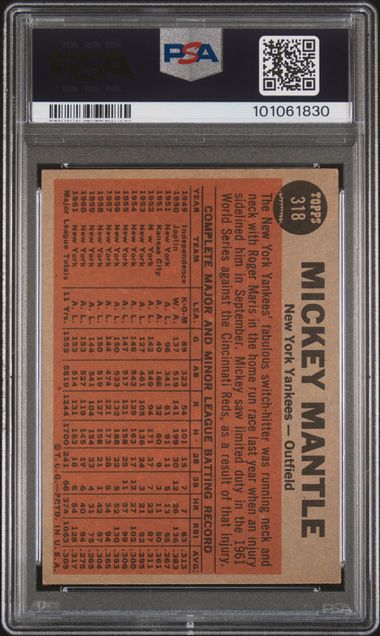 1962 Topps #318 The Switch Hitter Connects (Mickey Mantle) PSA 4 | Eastridge Sports Cards