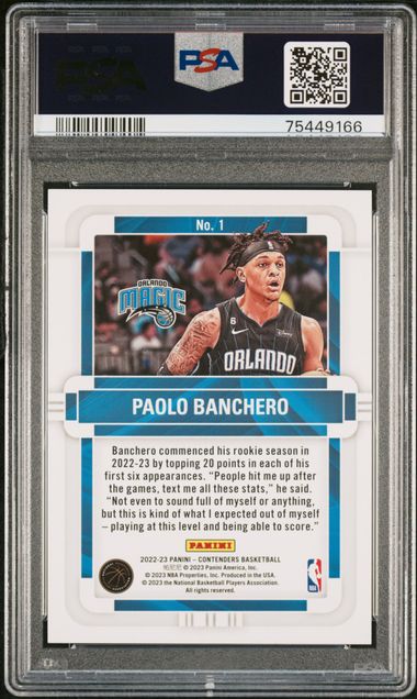 2022-23 Panini Contenders Rookie of the Year #1 Paolo Banchero PSA 10 (Rookie) | Eastridge Sports Cards