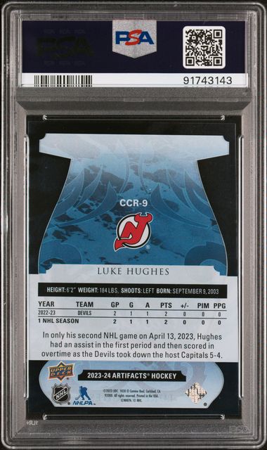 2023-24 Artifacts Clear Cut Rookies #CCR9 Luke Hughes PSA 10 (Rookie) | Eastridge Sports Cards