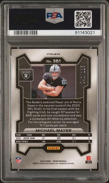 2023 Panini Prizm Purple Prizm #361 Michael Mayer #040/125 PSA 10 (Rookie) | Eastridge Sports Cards