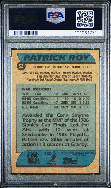 1986-87 Topps #53 Patrick Roy PSA 7 (Rookie) | Eastridge Sports Cards