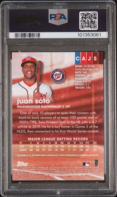 2020 Stadium Club Chrome Autographs #CAJS Juan Soto PSA 9 | Eastridge Sports Cards