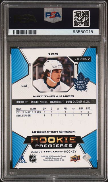 2023-24 Upper Deck Trilogy Green #185 Matthew Knies #05/25 PSA 8 (Rookie) | Eastridge Sports Cards