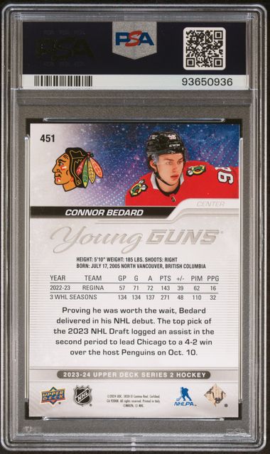 2023-24 Upper Deck #451 Connor Bedard PSA 10 (Rookie) | Eastridge Sports Cards