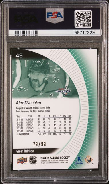 2023-24 Upper Deck Allure Green Rainbow #49 Alex Ovechkin #79/99 PSA 9 | Eastridge Sports Cards