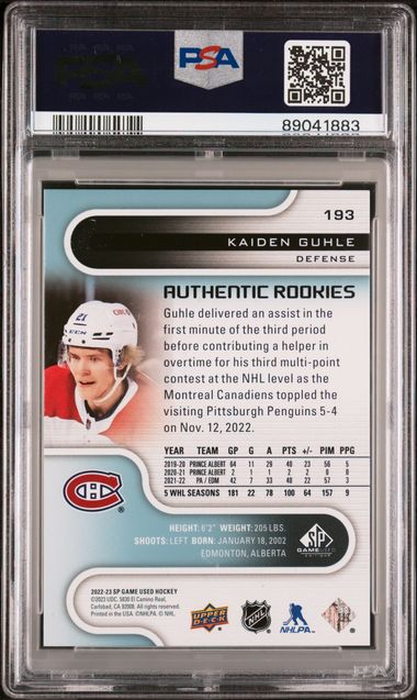 2022-23 SP Game Used #193 Kaiden Guhle #18/21 PSA 9 (Rookie) | Eastridge Sports Cards