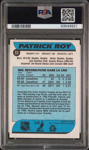 1986-87 O-Pee-Chee #53 Patrick Roy PSA 7 (Rookie) | Eastridge Sports Cards