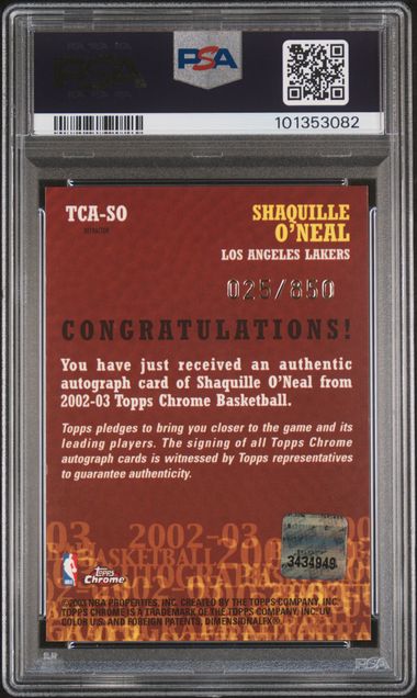 2002-03 Topps Chrome Autographs #TCASO Shaquille O'Neal #025/850 PSA 9 | Eastridge Sports Cards