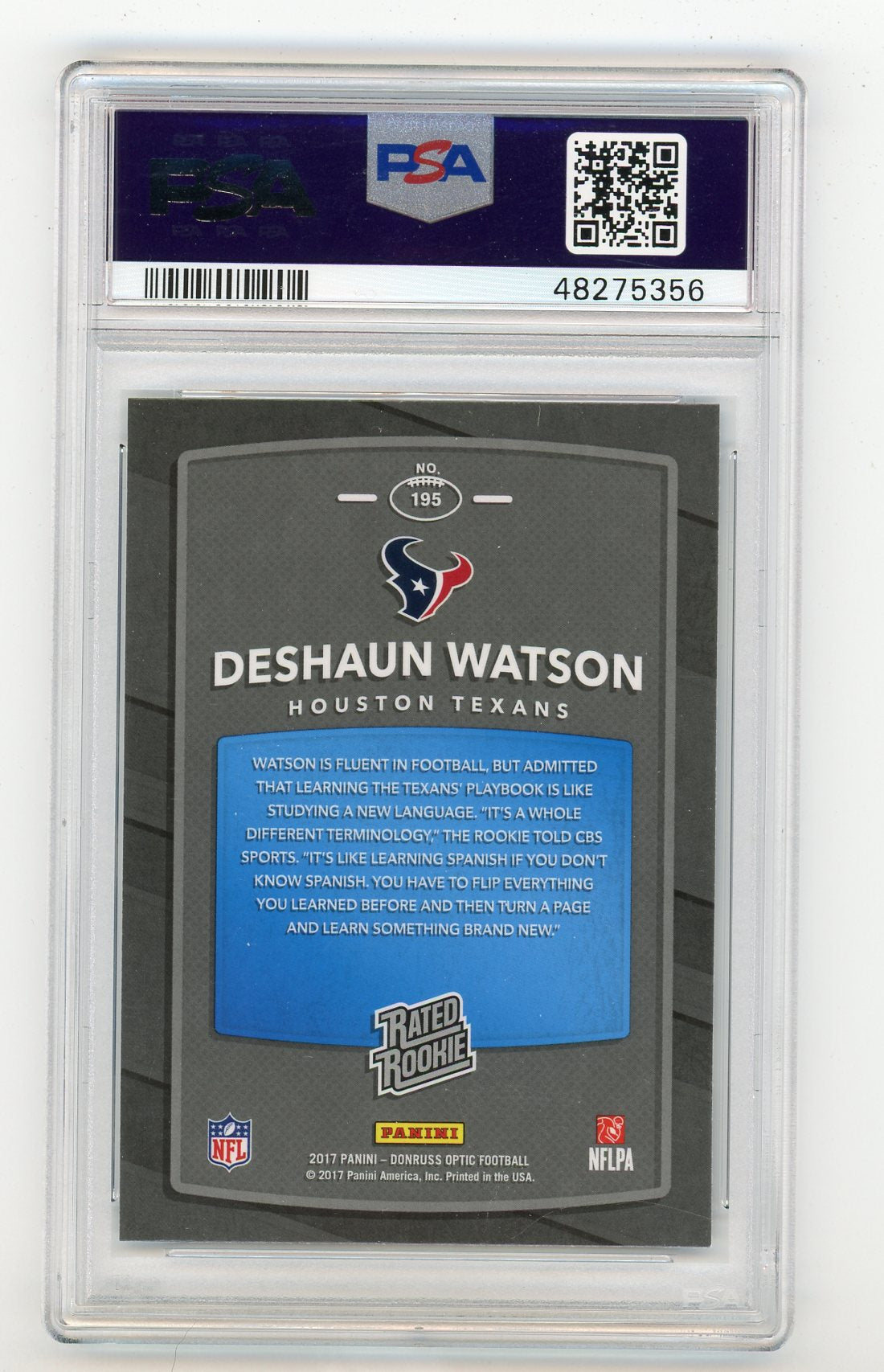 2017 Donruss Optic #195 Deshaun Watson PSA 9 (Rookie) | Eastridge Sports Cards