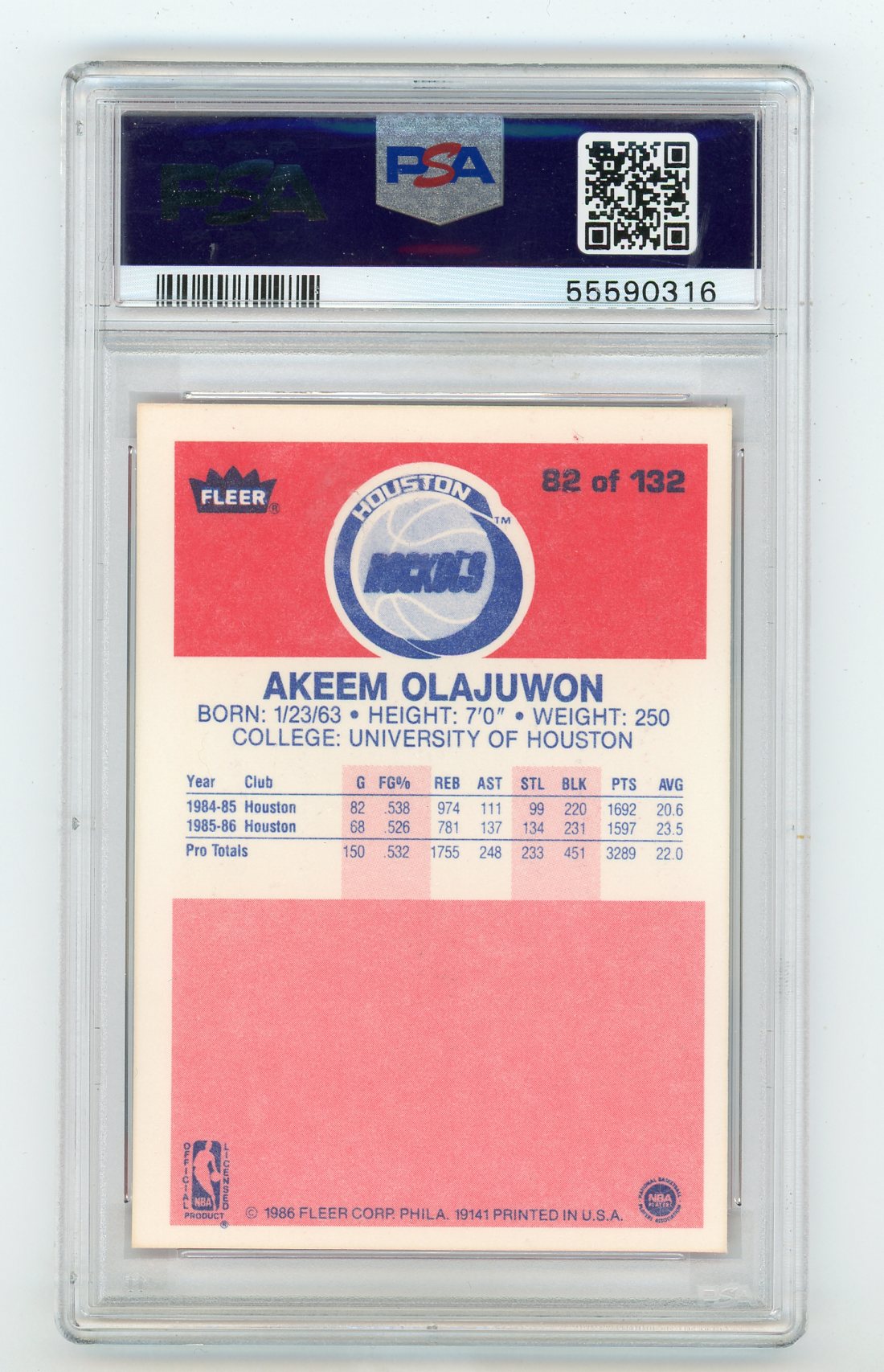 1986-87 Fleer #82 Akeem Olajuwon PSA 9 (Rookie) | Eastridge Sports Cards