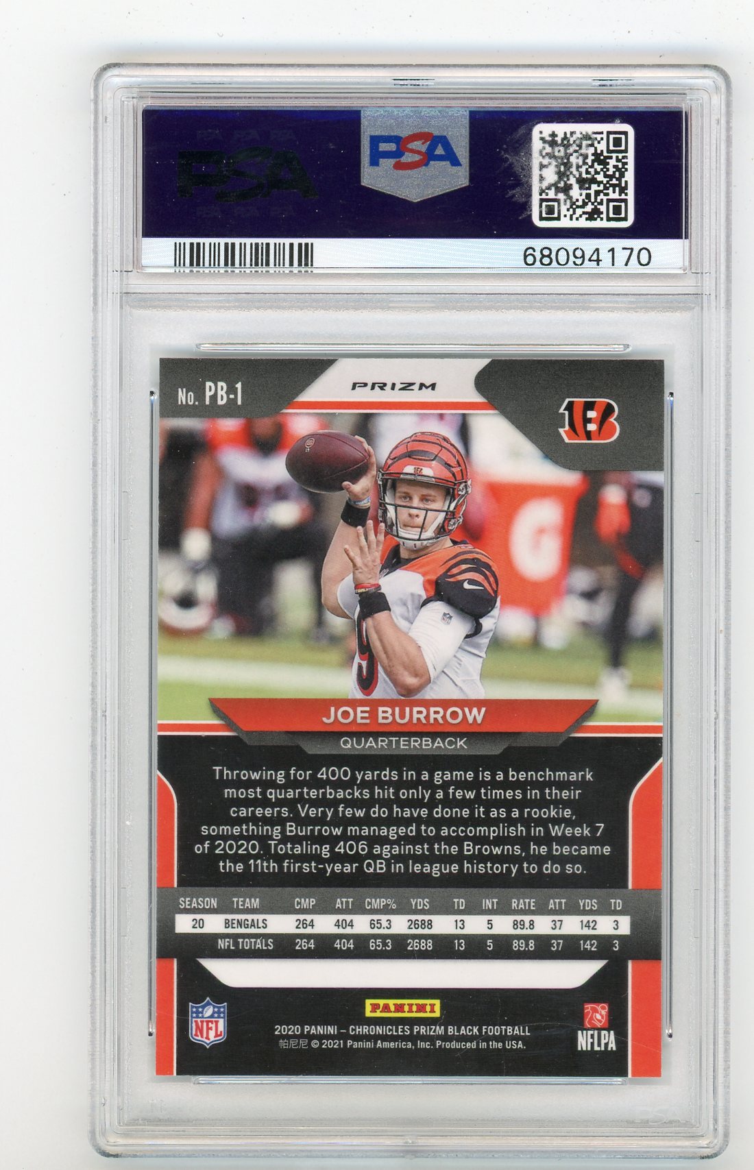 2020 Panini Chronicles Prizm Black Silver #PB1 Joe Burrow PSA 9 (Rookie) | Eastridge Sports Cards