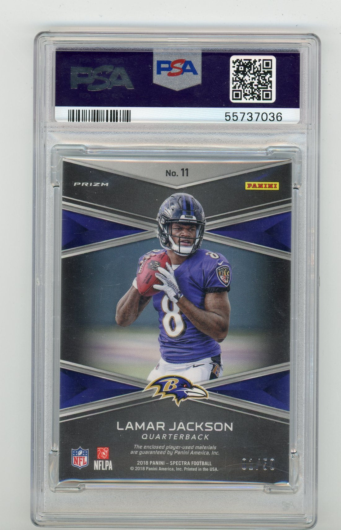 2018 Panini Spectra Building Blocks Materials Neon Blue #11 Lamar Jackson #01/50 PSA 8 (Rookie) | Eastridge Sports Cards